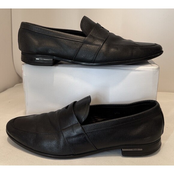 AUTH PRADA SAFFIANO BUSINESS SHOES 2DE072 BLACK LEATHER SIZE 9 1/2 - Picture 1 of 12
